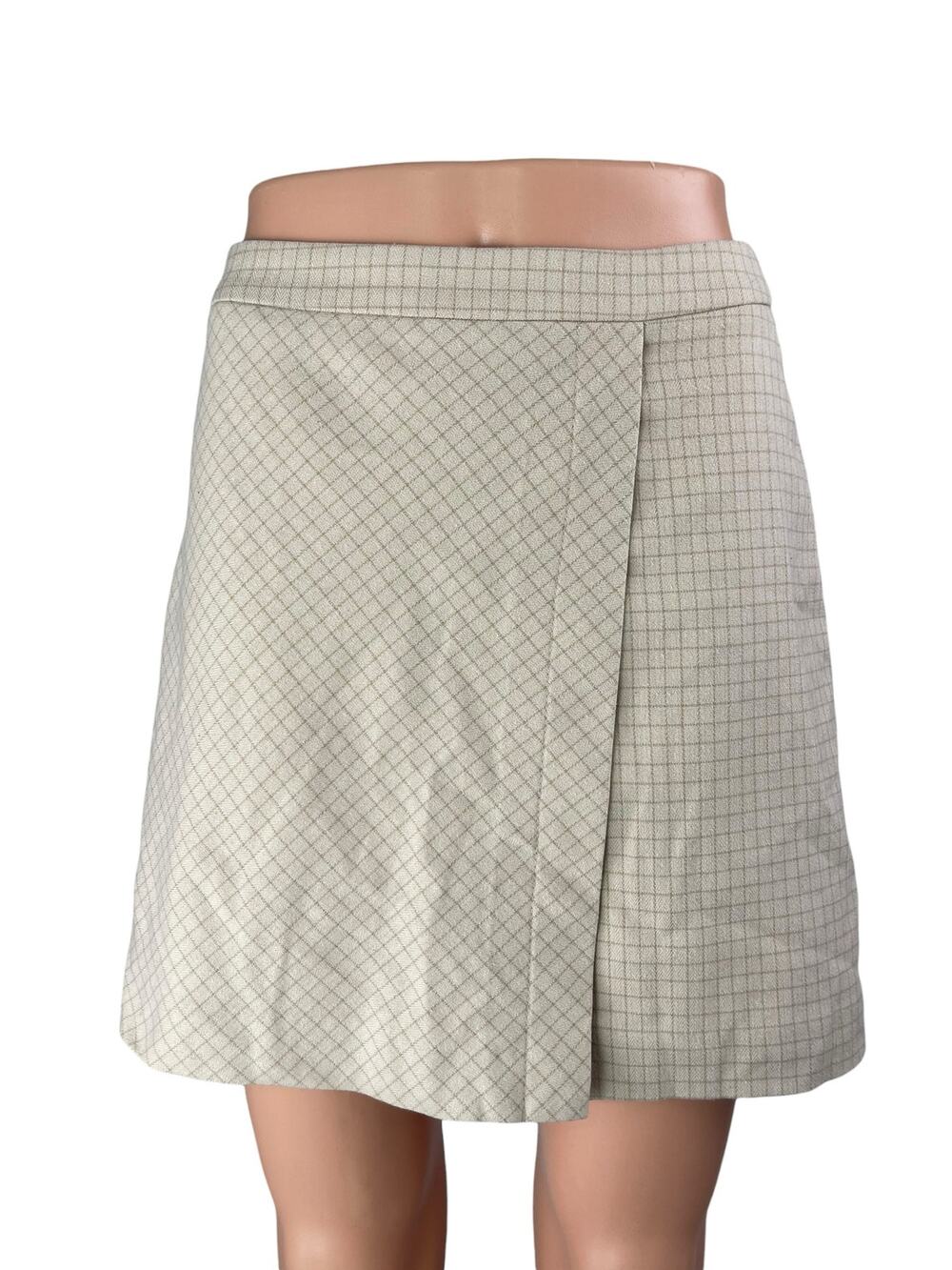 Mixxo Women's Cream High Waist Checkered Zip Back Twill Mini Wrap Skirt Size 26